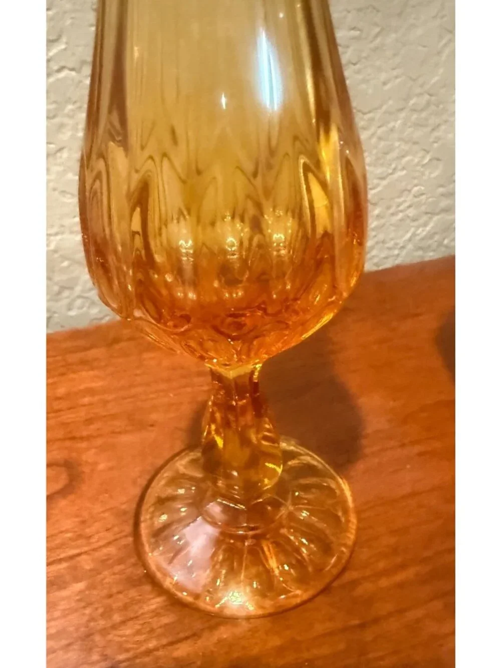 Honey Amber Fenton Thumbprint Colonial Swung MCM Vase on footed base